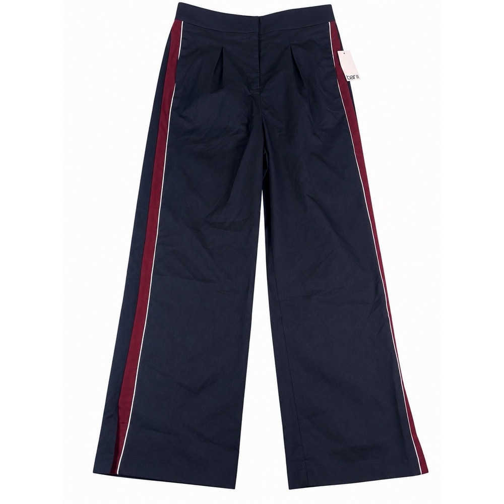 bar III sporty style pin stripe wide leg pants NWT navy medium Side Stripe Pleat